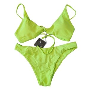 Zaful Neon Green 2pc Bikini Set Wmn 6 High Thigh Beach Pool Vacay Resort Summer
